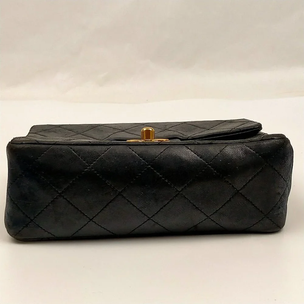 Chanel Mini Square Flap Matelasse Black Lamb Leather Shoulder Bag